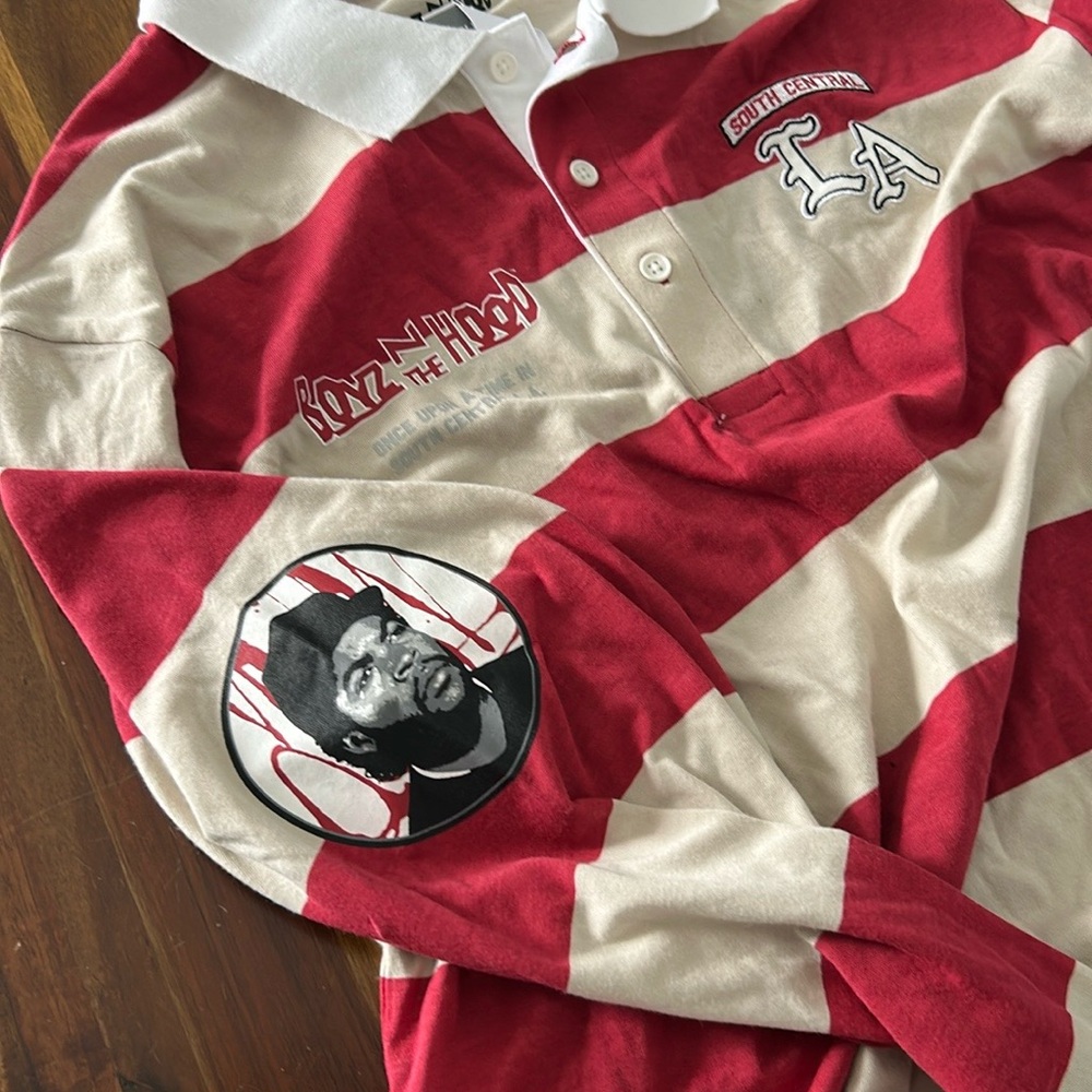 Hybrid & Company Red and Cream Striped Polo Rugby Shirt